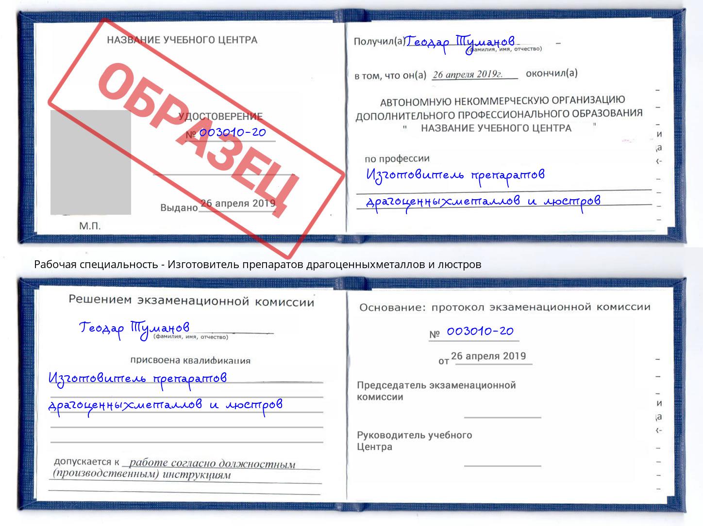 Изготовитель препаратов драгоценныхметаллов и люстров Борзя