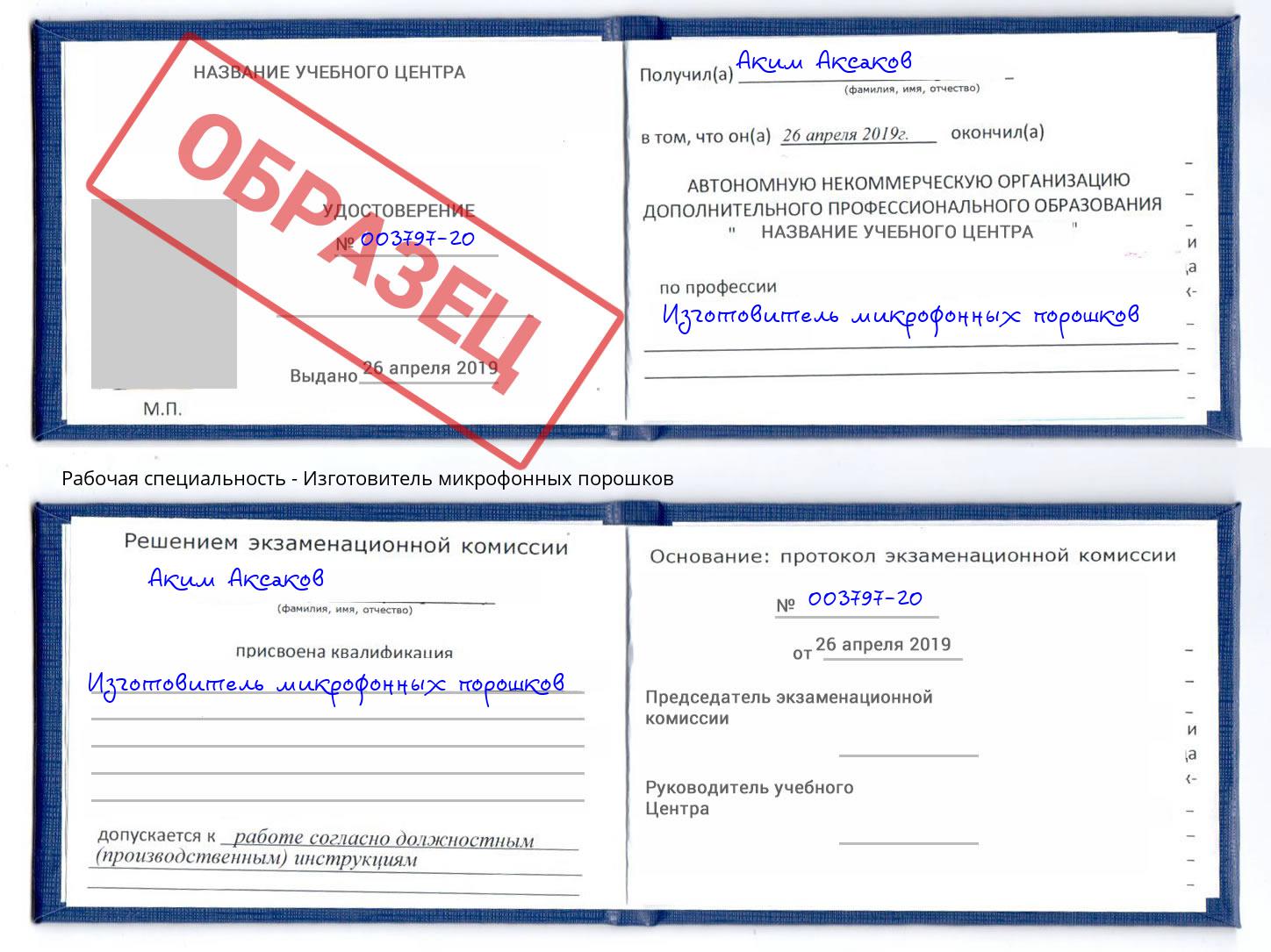Изготовитель микрофонных порошков Борзя