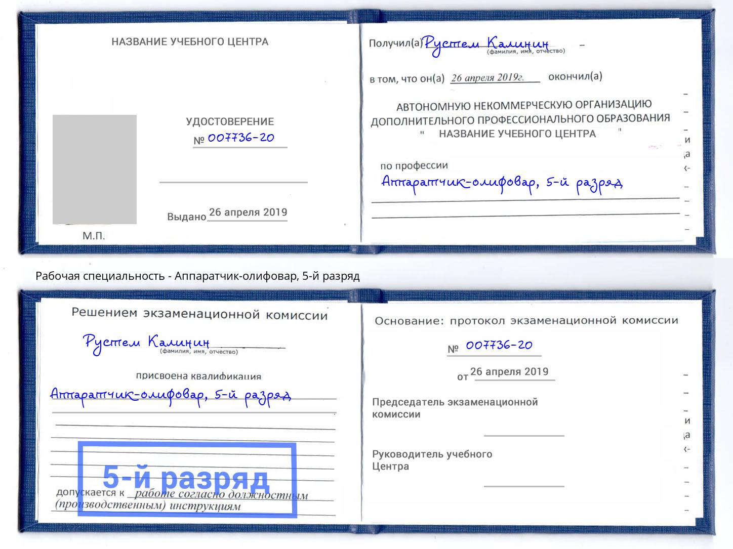 корочка 5-й разряд Аппаратчик-олифовар Борзя