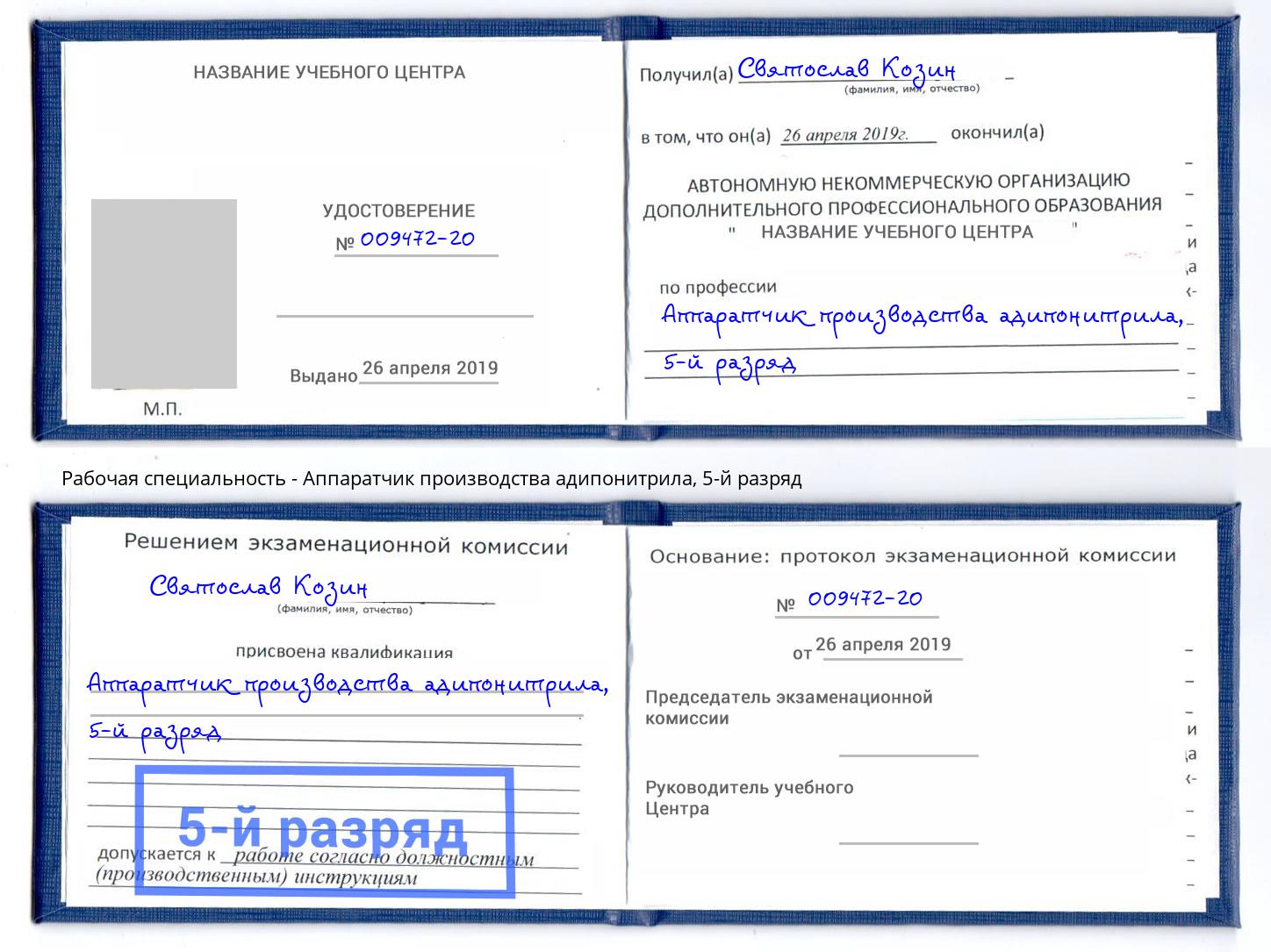 корочка 5-й разряд Аппаратчик производства адипонитрила Борзя