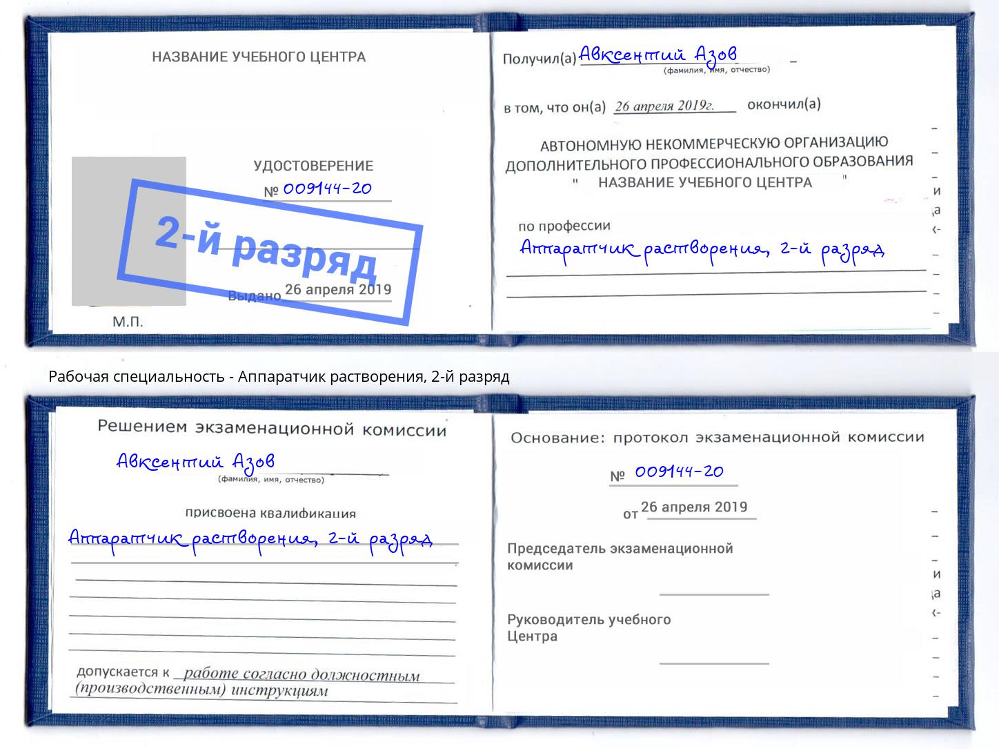 корочка 2-й разряд Аппаратчик растворения Борзя