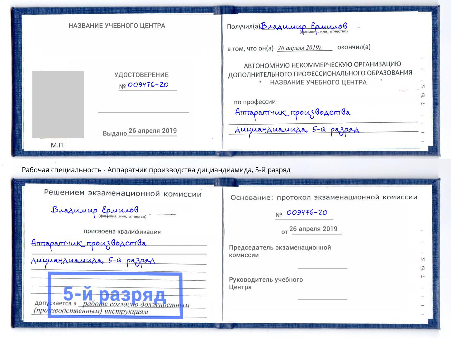 корочка 5-й разряд Аппаратчик производства дициандиамида Борзя
