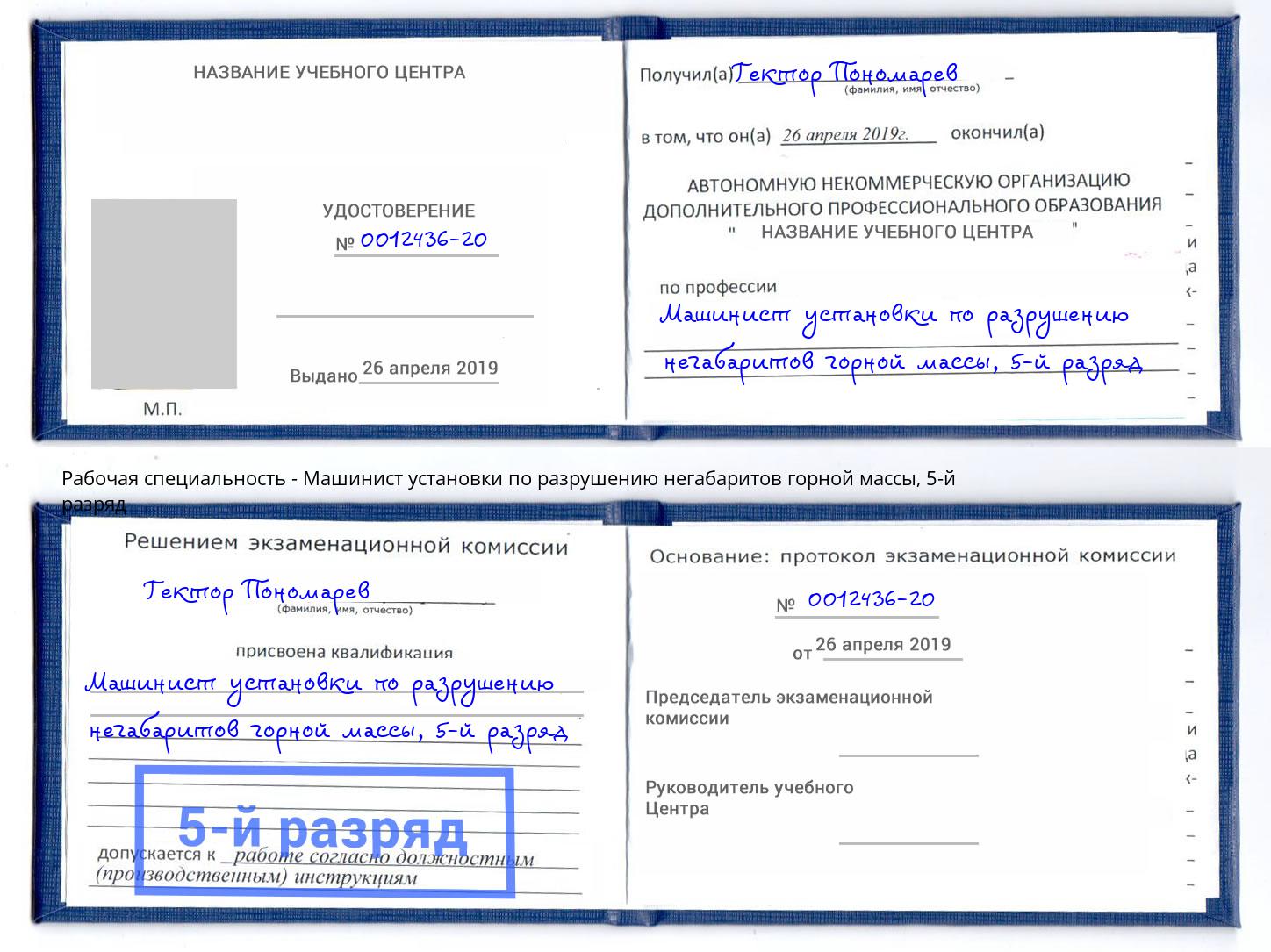 корочка 5-й разряд Машинист установки по разрушению негабаритов горной массы Борзя