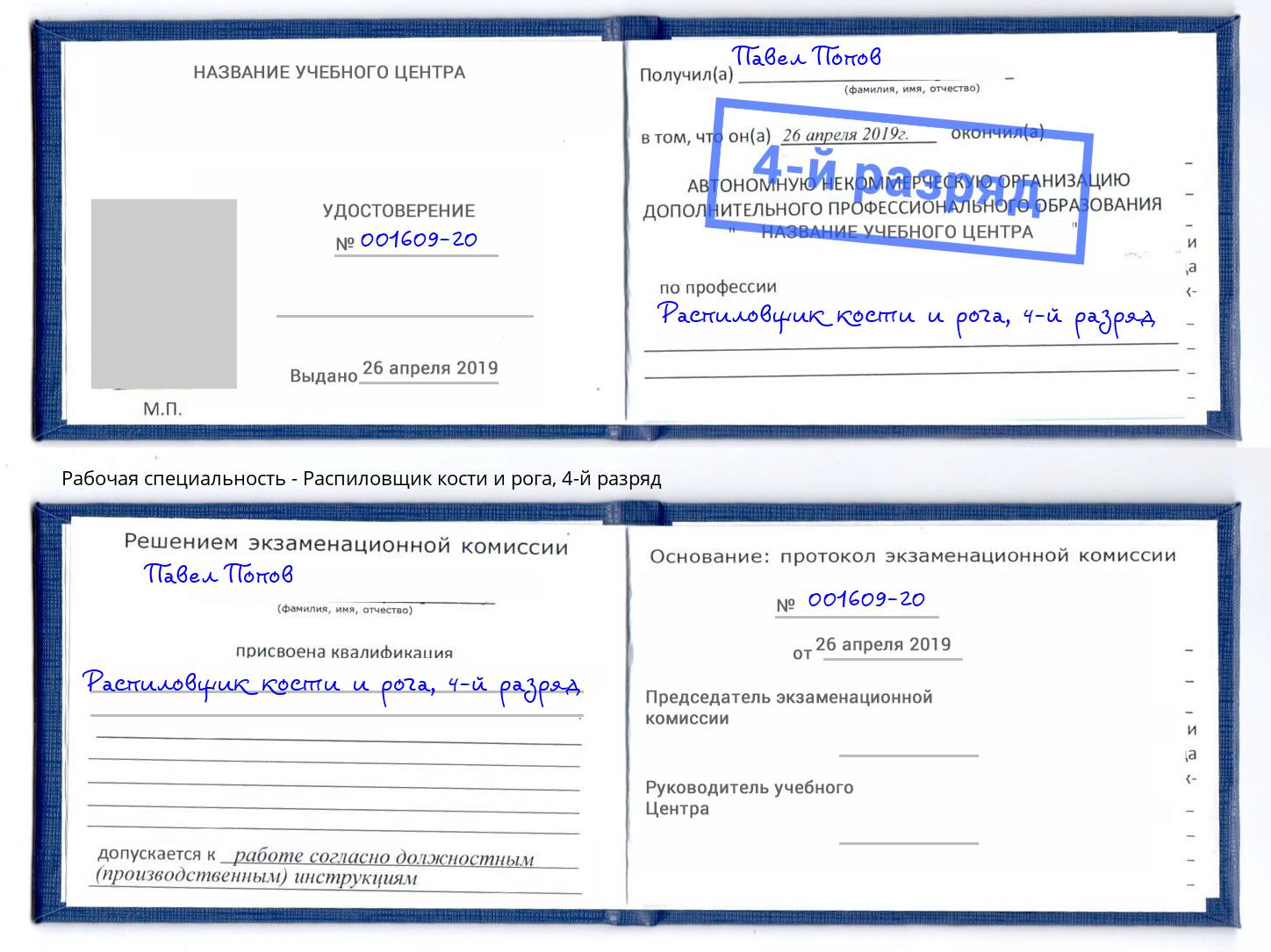 корочка 4-й разряд Распиловщик кости и рога Борзя