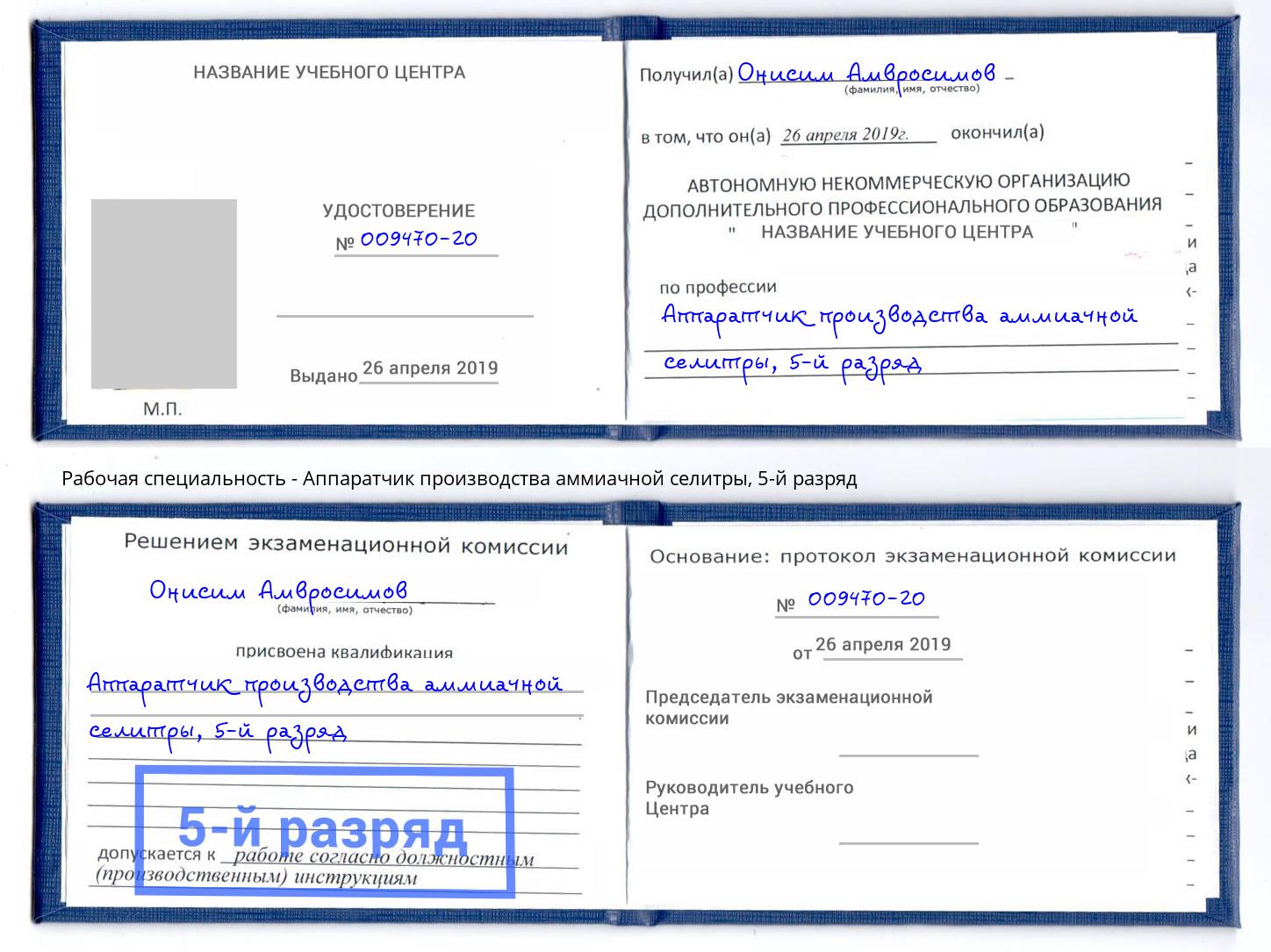 корочка 5-й разряд Аппаратчик производства аммиачной селитры Борзя