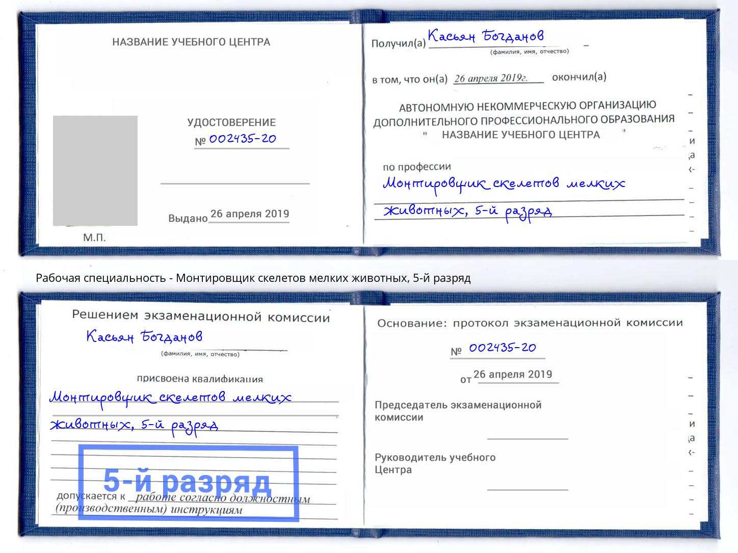 корочка 5-й разряд Монтировщик скелетов мелких животных Борзя