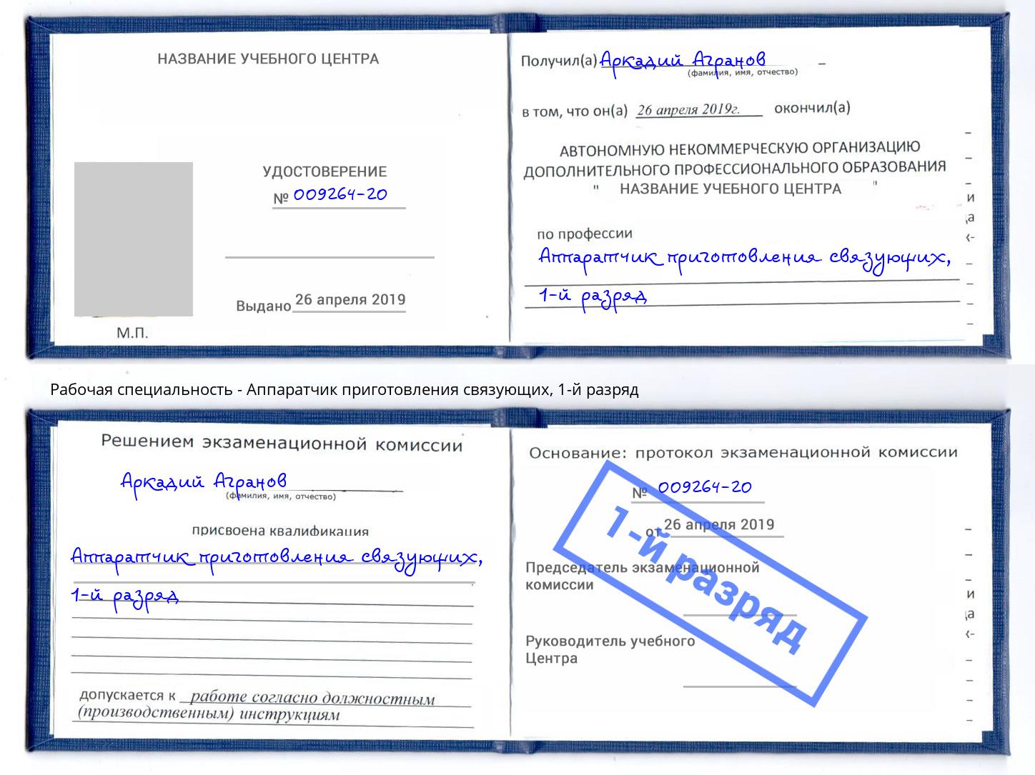 корочка 1-й разряд Аппаратчик приготовления связующих Борзя