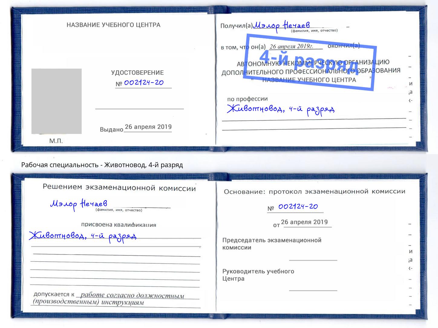корочка 4-й разряд Животновод Борзя