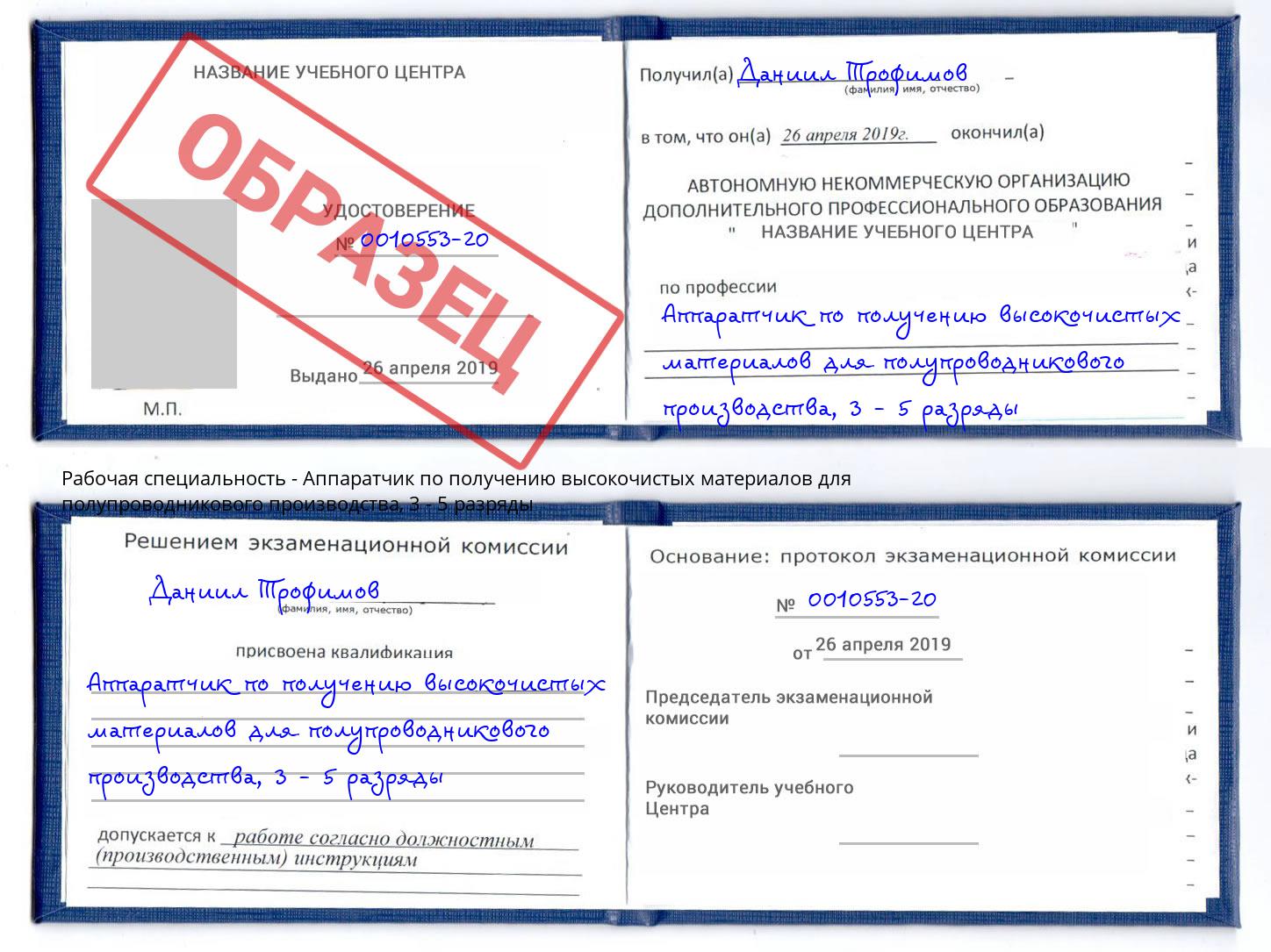 корочка 3 - 5 разряды Аппаратчик по получению высокочистых материалов для полупроводникового производства Борзя