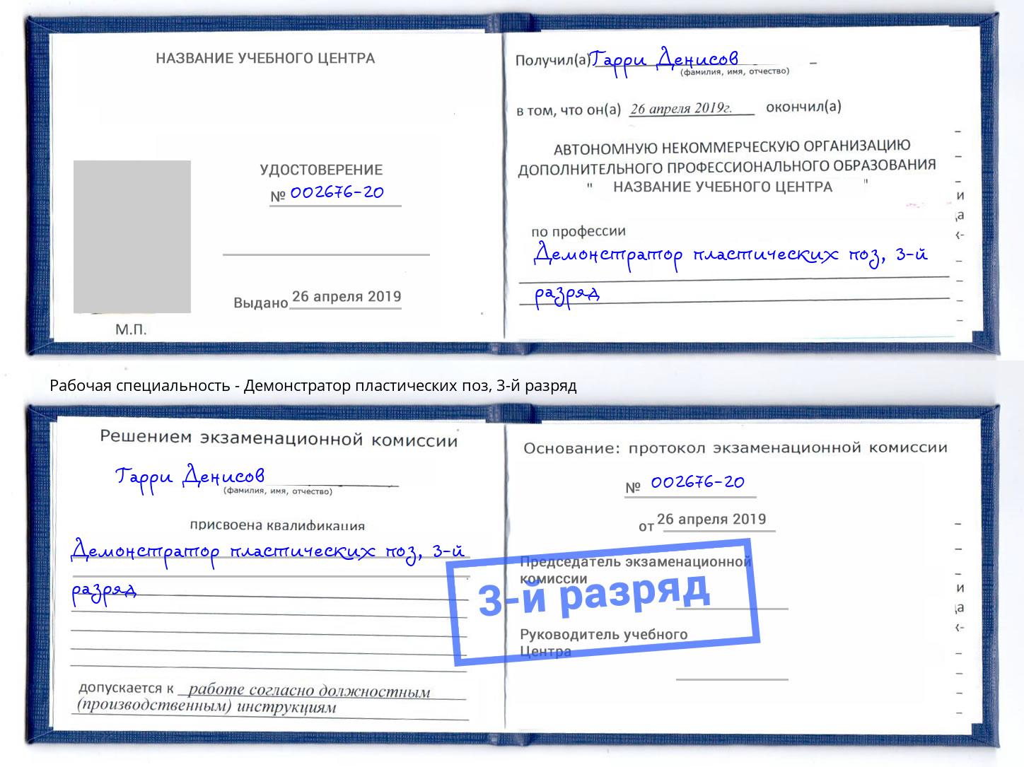 корочка 3-й разряд Демонстратор пластических поз Борзя