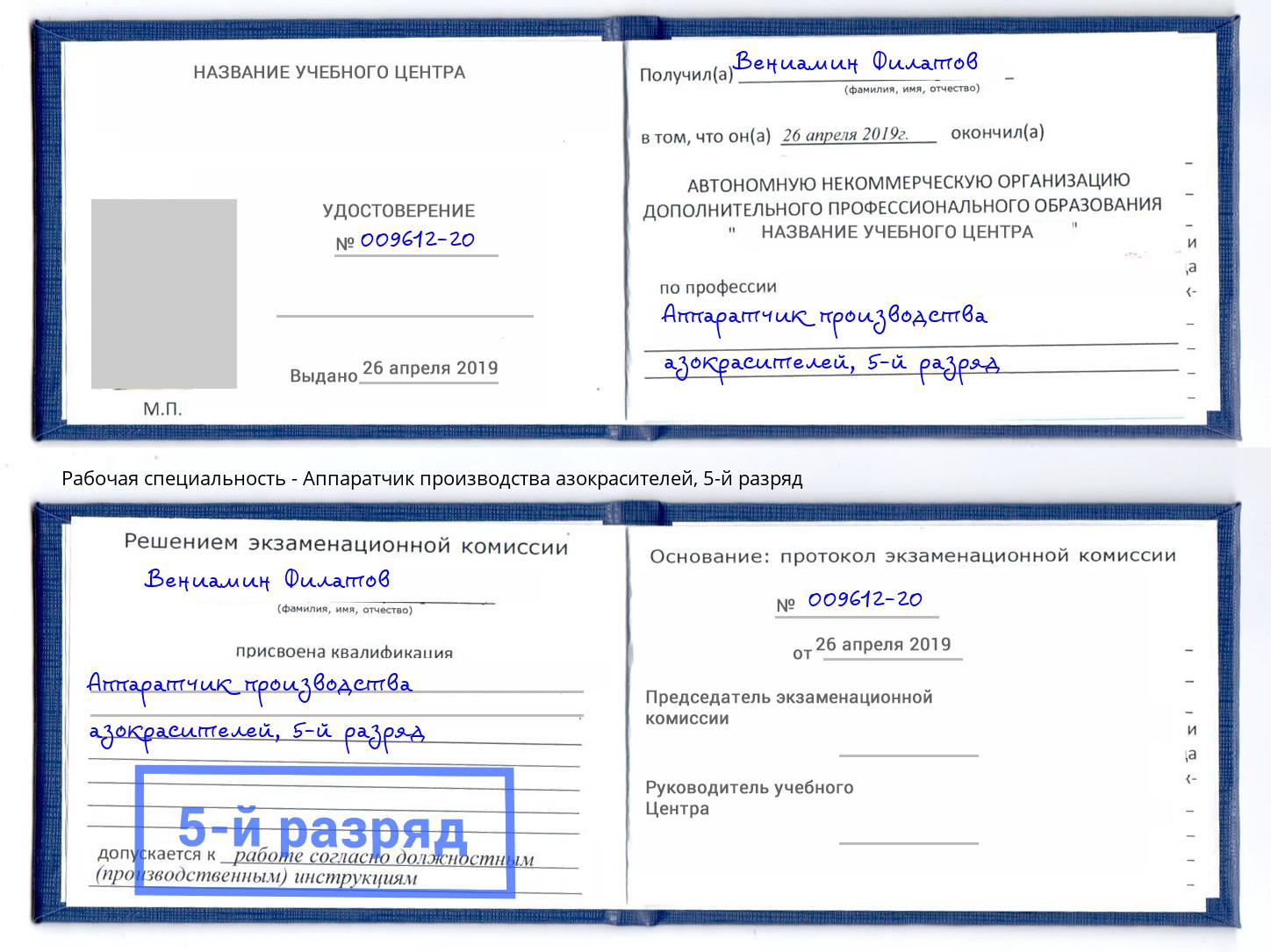 корочка 5-й разряд Аппаратчик производства азокрасителей Борзя