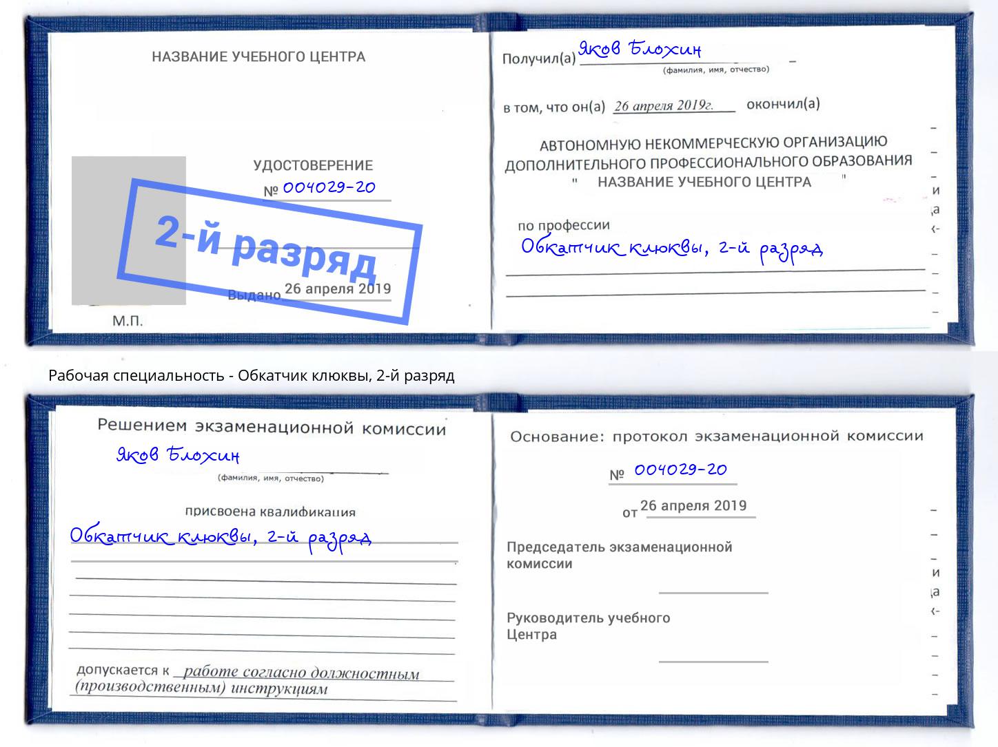 корочка 2-й разряд Обкатчик клюквы Борзя