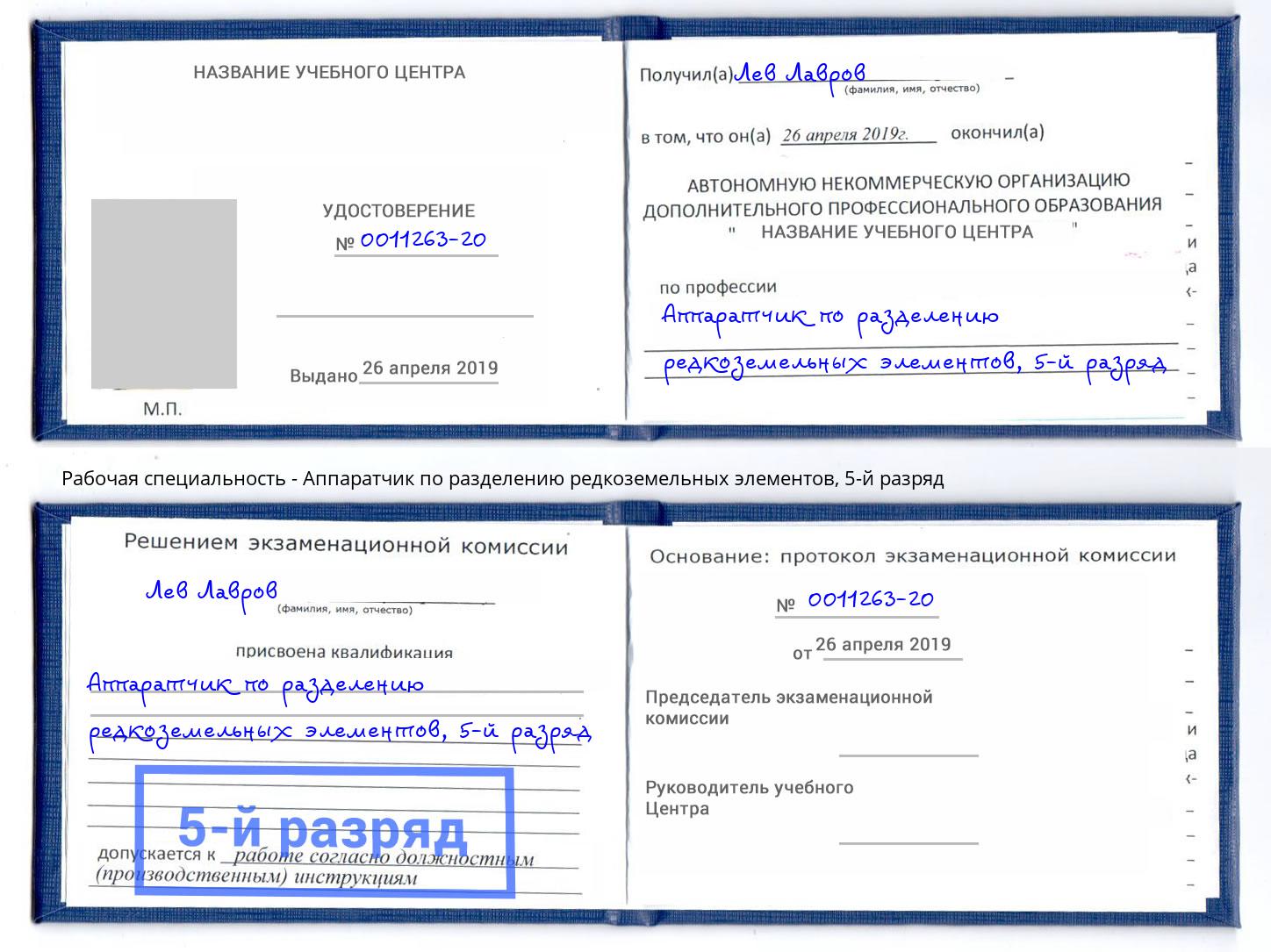 корочка 5-й разряд Аппаратчик по разделению редкоземельных элементов Борзя