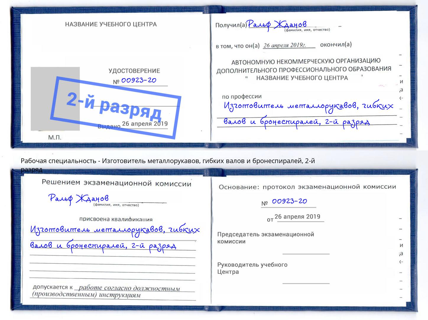 корочка 2-й разряд Изготовитель металлорукавов, гибких валов и бронеспиралей Борзя
