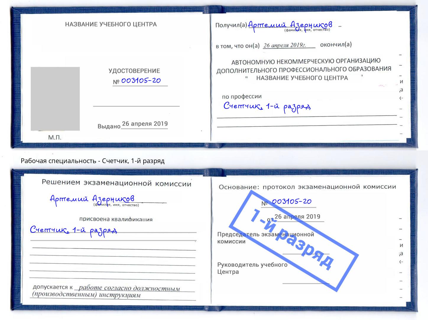 корочка 1-й разряд Счетчик Борзя